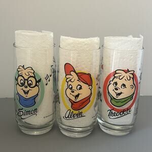 1985 Chipmunks Collector Glasses Lot Of 3 Alvin, Simon, Theodore 6 Inch Vintage